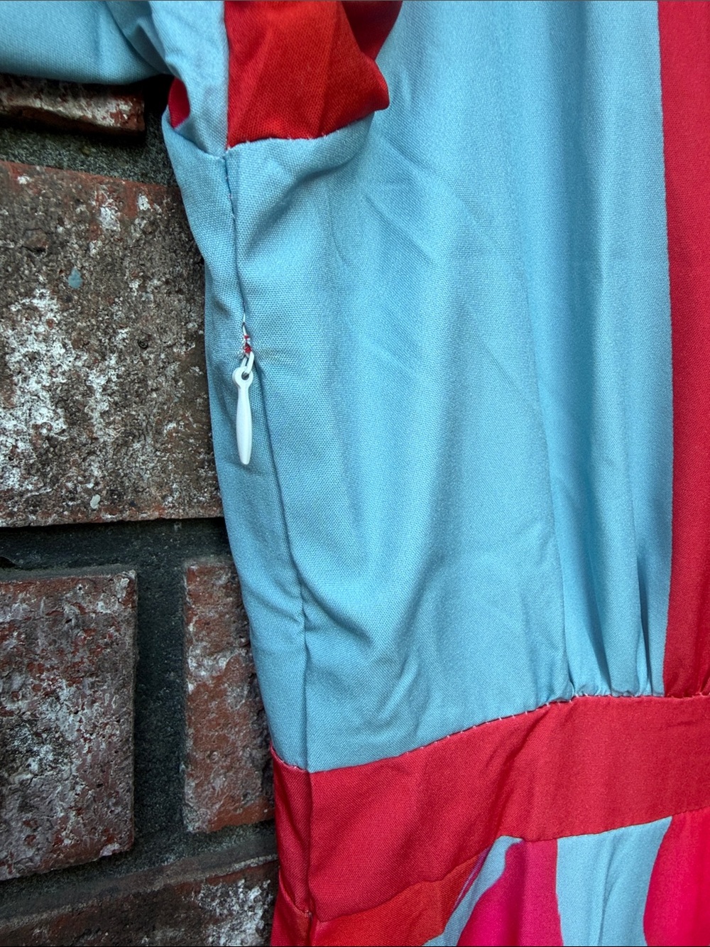 Blue Dress with Bold Red Floral Print - Picture 5 of 7